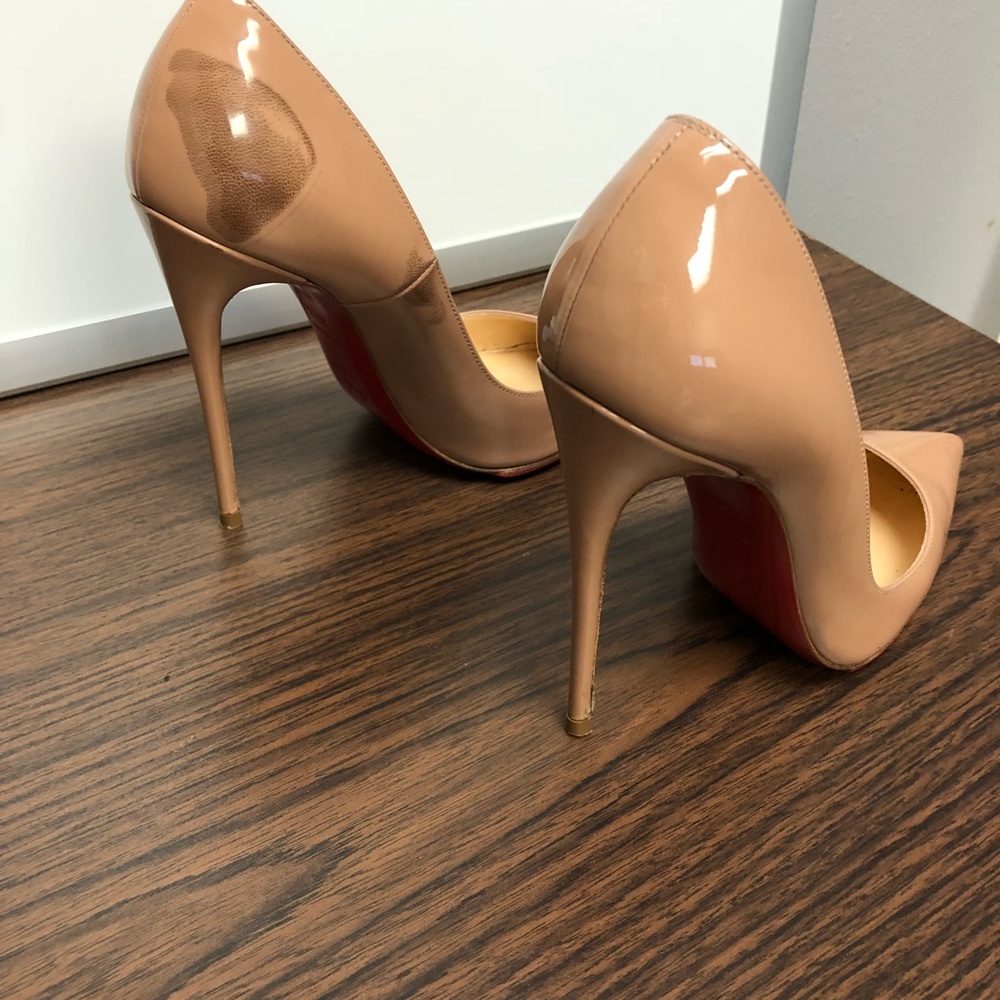 Christian Louboutin Nude Patent Leather Pointed-Toe Pumps with Red Soles